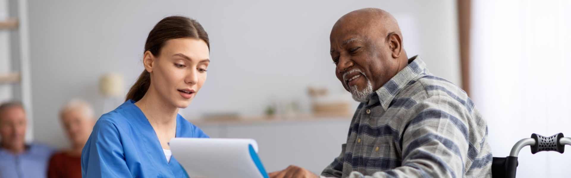 elderly man scheduling an assessment